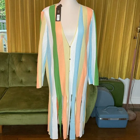 Misook Heritage Intarsia Fringe Knit Jacket Sz Med - Picture 1 of 4